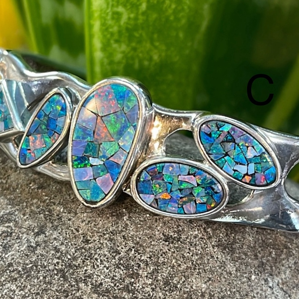 Sterling and mosaic Opal cuff bracelet